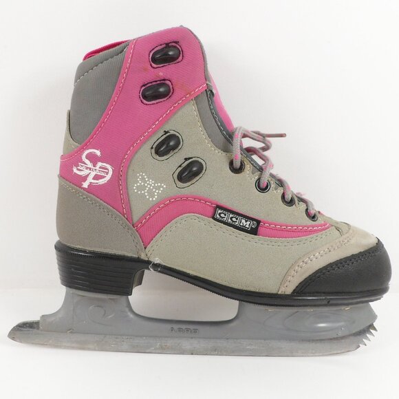 CCM Kids' Figure Ice Skates Size 2 Jamie Girl Pink Grey Butterfly Junior Lace-Up - Picture 8 of 15